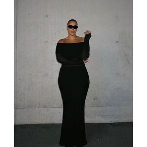 Commense Black Maxi Dress Off Shoulder‎ Long Sleeve Evening Gown Party Dress XL